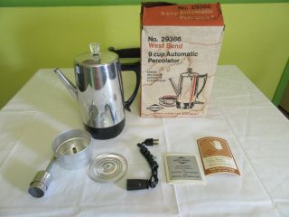 Vintage West Bend 9 Cup Electric Coffee Percolator Pot Chrome No.  29366