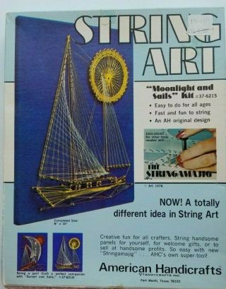 Vintage String Art Kit Sailboat Nib Stringamajig Moonlight Abd Sails 1970 