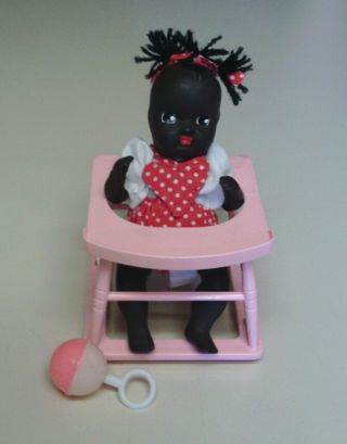 Vintage Jointed Bisque Black Baby Girl Doll With Vintage Plastic Walker
