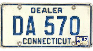 99 Cent 1987 Connecticut Dealer License Plate Da570