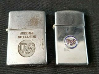 2 Vintage 1950s Zippo Lighters,  Both Uss Us Steel,  1 Slimline,  Both Spark