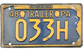 99 Cent 1948 Pennsylvania Trailer License Plate 033h