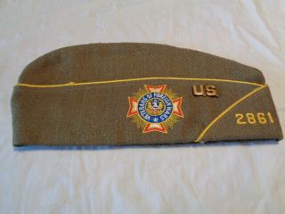 Vintage U.  S.  Military Garrison Cap Wisconsin 2861 Vfw W/2 Brass U.  S.  Pins