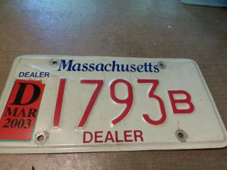 Massachusetts License Plate 2003 Dealer