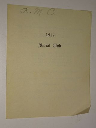 1917 Social Club West Winfield,  Ny Announcement Brochure Bisby Memorial Hall
