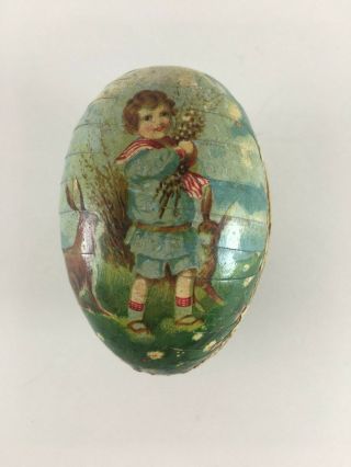 Vintage Paper Mache Easter Egg Candy Container Germany 3 " Child Rabbits