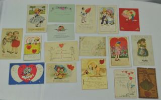 Antique Valentine Set Of 16 Valentines 1920s Victorian Post Cards Leather