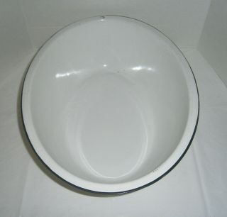 Vintage Porcelain Enamel Baby Bath Tub Wash Basin Large Oval White Black Edge 3