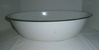 Vintage Porcelain Enamel Baby Bath Tub Wash Basin Large Oval White Black Edge 5