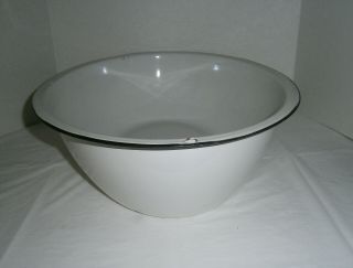Vintage Porcelain Enamel Baby Bath Tub Wash Basin Large Oval White Black Edge 6
