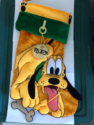 20 " 3d Disney Christmas Stocking Pluto With Bone Gold Dog Tag Huge