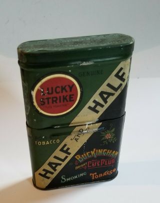 Vintage Lucky Strike Half And Half Pocket Advertising Tobacco Tin Can Two Piece