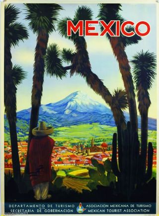 Mexico Mountain Village Mexican Spanish Vintage Travel Advertisement Art Poster