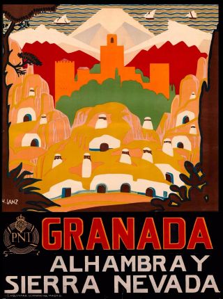 Granada Alhambra Spain Vintage Spanish Travel Advertisement Art Poster Print
