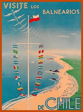 Visite De Los Balnearios Chile South America Vintage Travel Art Poster Print