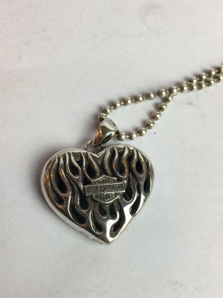Harley Davidson (mod) Sterling Silver Heart With Flames Pendant & Necklace