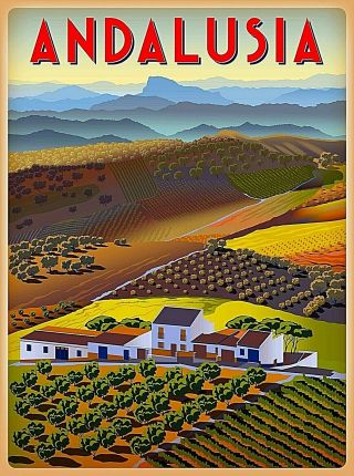 Andalucia Spain Retro Travel Wall Decor Advertisement Art Deco Poster Print