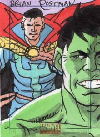 Marvel Universe 2011 - Color Sketch Card By Postman - Hulk,  Doctor Strange