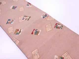 76313 Japanese Kimono / Antique Chuya Obi / Karuta Cards Pattern