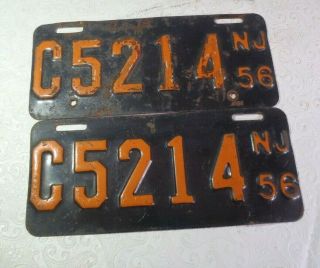 1956 Jersey Motorcycle License Plate Tag Pair C5214