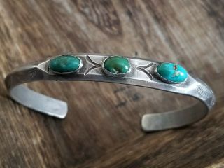 Fred Harvey Era Navajo Whirling Logs Sterling Silver Turquoise Cuff Bracelet