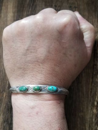 FRED HARVEY ERA NAVAJO WHIRLING LOGS STERLING SILVER TURQUOISE CUFF BRACELET 3