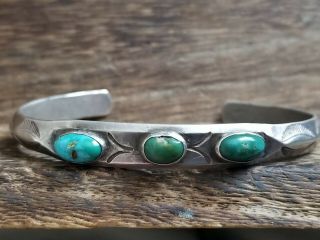 FRED HARVEY ERA NAVAJO WHIRLING LOGS STERLING SILVER TURQUOISE CUFF BRACELET 7