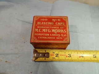 M.  C.  Mfg.  Blasting Caps Empty Tin Container 6 100 Count