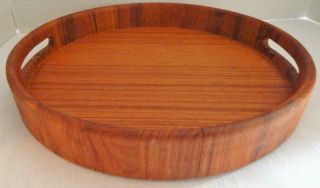 Vintage Mid - Century Goodwood Round Teak Wood Tray Serving Platter W/ Rim