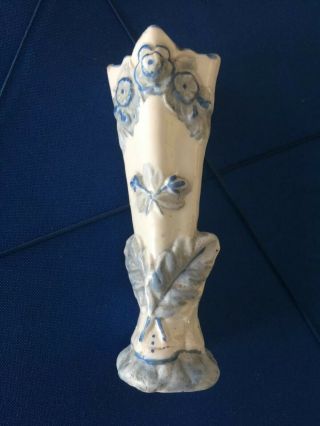 Vintage Hat Pin Holder Blue White Ceramic Flowers Feathers