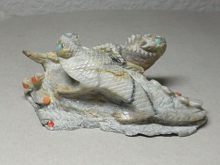 Zuni Fetish F - 2288 Picasso Marble Lizard & Horned Toad On Rock By Alvin Haloo
