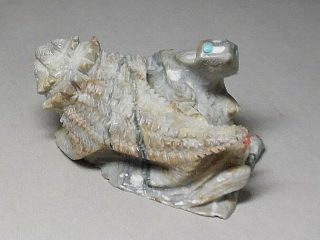 ZUNI FETISH F - 2288 PICASSO MARBLE LIZARD & HORNED TOAD ON ROCK BY ALVIN HALOO 4