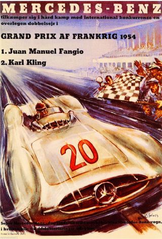 1954 Grand Prix Af France Automobile Car Race Advertisement Vintage Poster