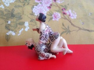Lrge Asian Oriental Japan Shunga Geisha Samurai Netsuke Okimono Figure Doll Set