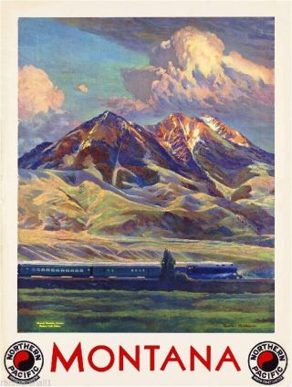 1930s Montana Northern Pacific Vintage Railroad Travel Advertisement Poster