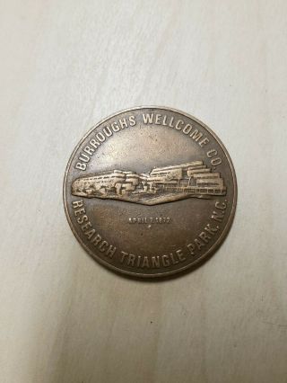 Vintage Burroughs Wellcome Co Token Medal Coin Research Triangle Park Nc 1972