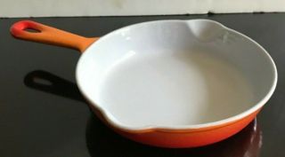 Vintage Le Creuset Cast Iron Enamel 6 - 1/2 " Skillet Frying Pan Double Pour Orange