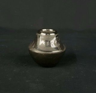 San Ildefonso Pueblo Black On Black Pottery Miniature Vase By Angel Sanchez