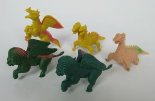5 Plastic Fantasy Figures Vintage Winged 2 - Headed Dragon Pegasus Lion Creatures