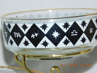 Vintage Mid Century Zodiac Chip and Dip Glass Bowl Set Horoscope Black Gold 4