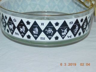 Vintage Mid Century Zodiac Chip and Dip Glass Bowl Set Horoscope Black Gold 5