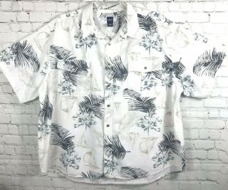 Basic Edition Hawaiian Shirt Mens Sz 4x Beige White Aloha Short Sleeve