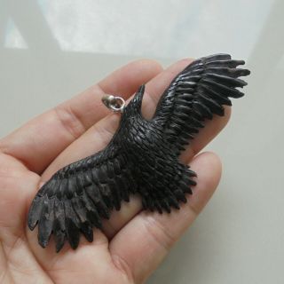 Raven Pendant,  Raven Carving From Buffalo Horn Carving with Silver Bail 020707 3