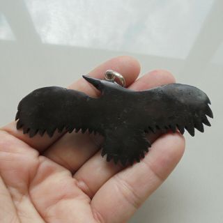 Raven Pendant,  Raven Carving From Buffalo Horn Carving with Silver Bail 020707 4