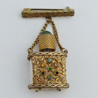 Art Nouveau French Gilt And White Metal Encased Glass Bar Brooch Scent Bottle
