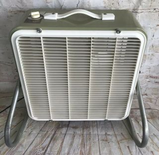 Vintage Wizard Citation 12” Olive Green Metal Box Fan With Cradle 2 Speed