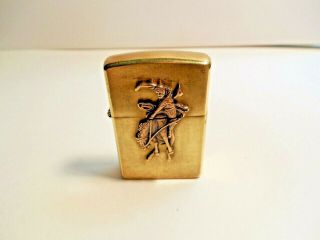 1997 Solid Brass Zippo Lighter Rider & Bronking Horse Initial Jrs On Front