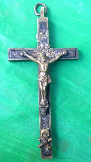 ☞ Antique Nun Monk Pectoral Crucifix Cross W/skull Crossbones Memento Mori