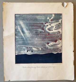 Rare Find Wright Aeronautical 1928 Aircraft Print " Charles Lindbergh Paris 1927 "