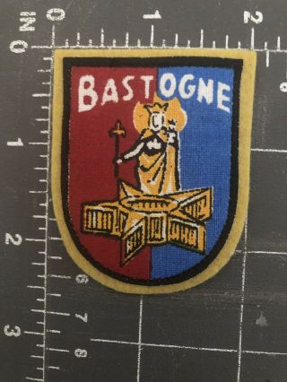 Vintage Bastogne Patch Heraldic Shield Crest Coat Of Arms Belgium Belgian Flag
